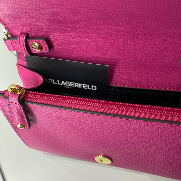 Karl Lagerfeld Pink and Gold Metal Hearts Crossbody - Picture 6 of 11
